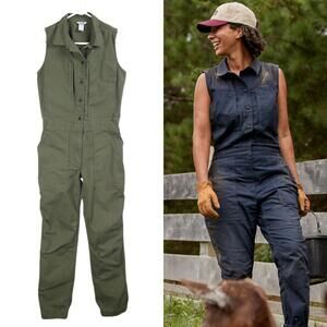 Duluth Coverall Jumpsuit S Green Cotton Blend Canvas Pockets Sleeveless Utility